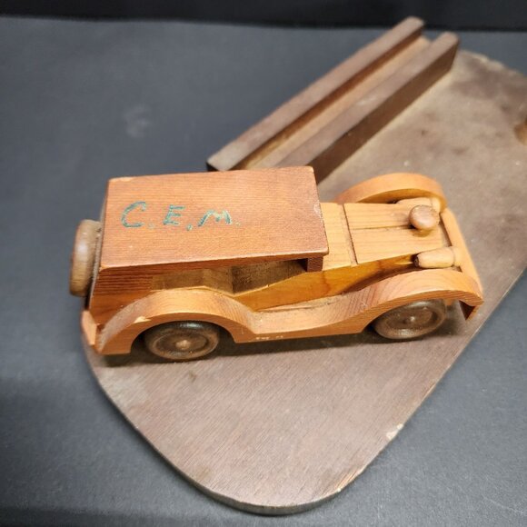 Vintage Wooden Car Desk Pen Holder Handmade Desk Display Decor - Picture 3 of 7